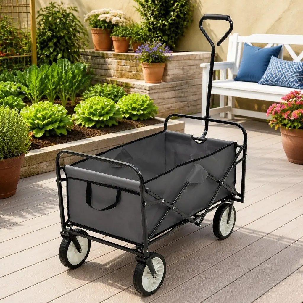 Folding Hand Trolley Steel Frame Oxford Fabric 75kg Capacity Green