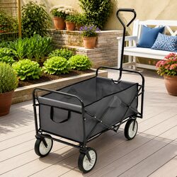 Folding Hand Trolley Garden Wagon Steel Frame Oxford Fabric 75kg Capacity