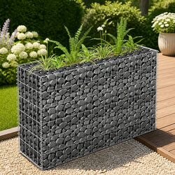 Gabion Raised Bed Planter Silver Metal Garden Border Flower Box 90x30x60cm