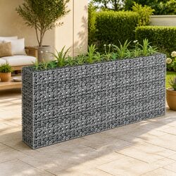 Gabion Raised Bed Galvanised Steel Garden Planter Border Flower Box 180x30x90cm