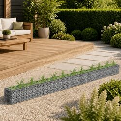 Gabion Raised Bed Silver Galvanised Steel Garden Planter Border Box 450x30x30cm