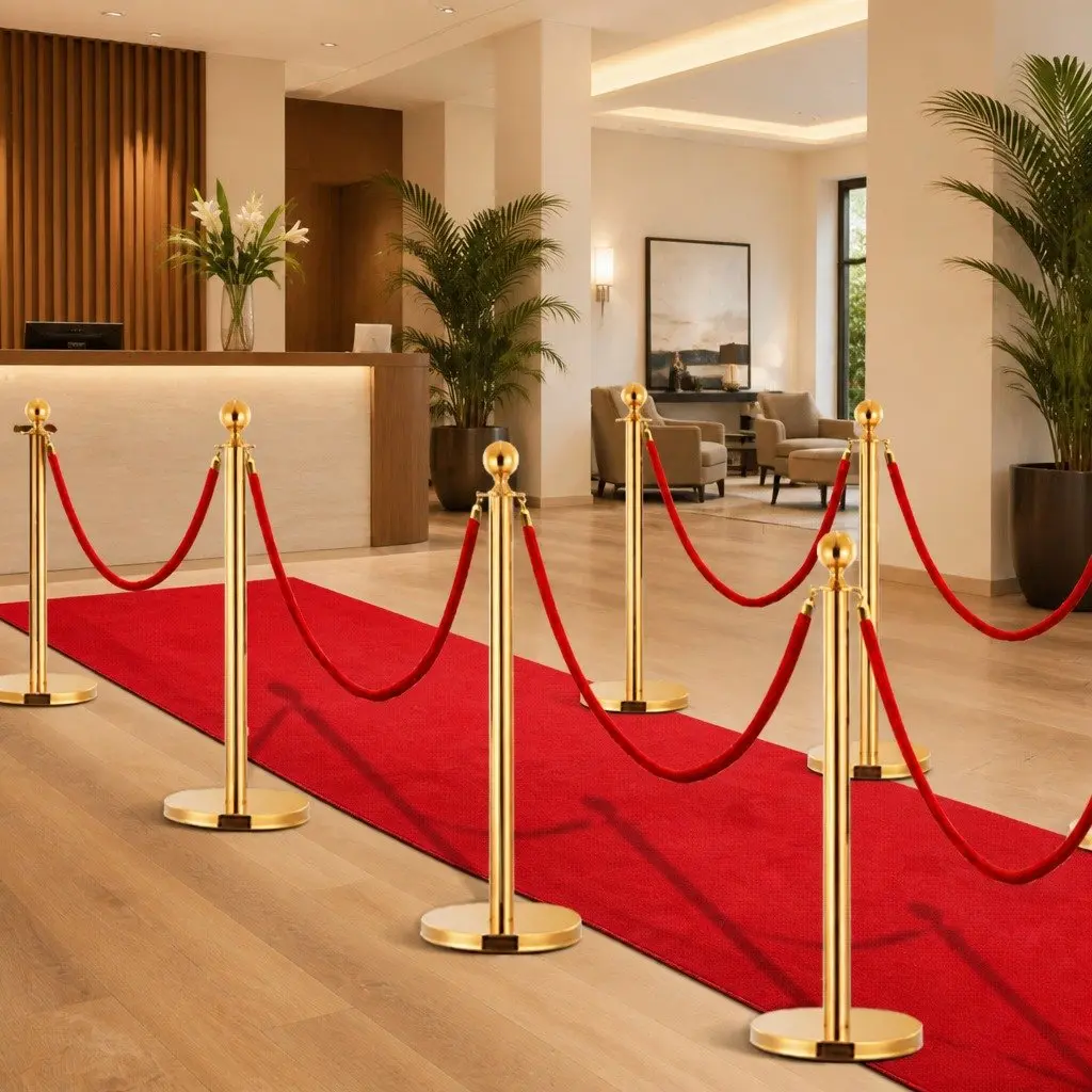VIP Queue Barrier Posts Stainless Steel Gold 3 Piece Stanchion Set Crowd Control
