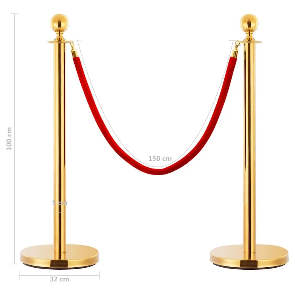 Stanchion Set Stainless Steel Gold 3 Piece VIP Queue Barrier Posts for Crowd Control