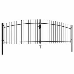 Double Door Fence Gate Spear Top Garden Barrier 400x199.5cm Black Steel Entry