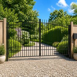 Double Door Fence Gate Spear Top Black Garden Barrier Privacy Screen 400x249.5cm