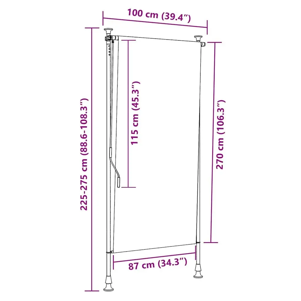 Outdoor Roller Blind Hand Crank 100x270cm Anthracite Fade Resistant Fabric Sun Blocking