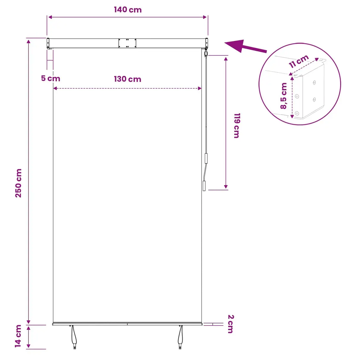 Outdoor Roller Blind Hand Crank 140x250cm Anthracite Polyester Fabric