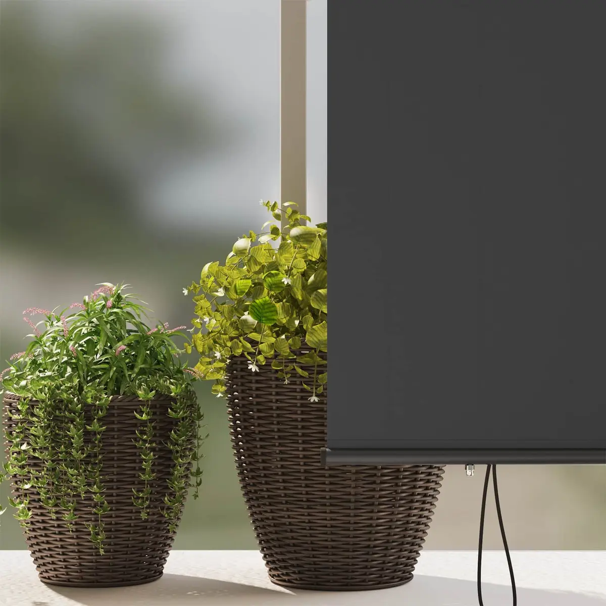 Outdoor Roller Blind Hand Crank 140x250cm Anthracite Polyester Fabric