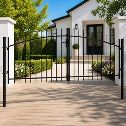 Double Door Garden Gate with Spike Top Black Fence Barrier 299.5x174.5cm