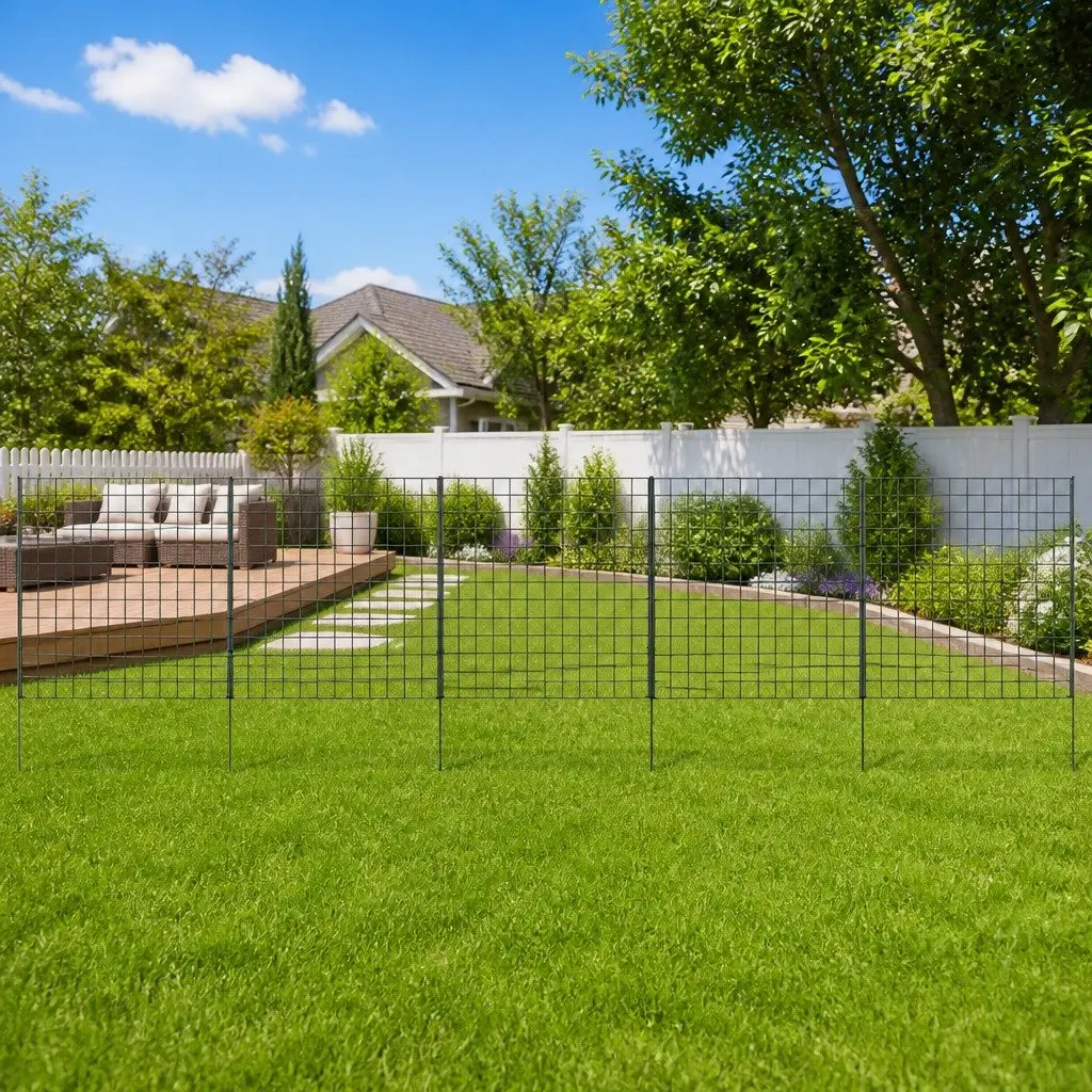 Garden Fence Panel Set Powder Coated Steel Wire 77.5x64 cm Green Outdoor Barrier Enclosure Protection