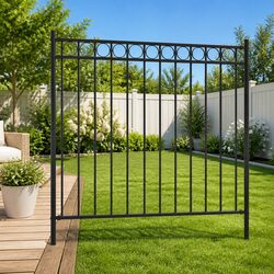 Garden Fence Panel Steel Black 1.7x1.2m Decorative Outdoor Patio Security