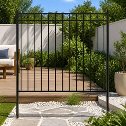 Garden Fence Panel Steel 1.7x1.5m Black Decorative Outdoor Patio Enclosure