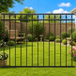 Steel Fence Panel 1.7x1.2m Black Garden Patio Terrace Partition Weather