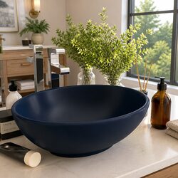 Oval Ceramic Bathroom Basin Matt Dark Blue 40x33 cm Wash Sink Vessel