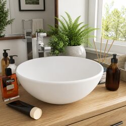 Round Ceramic Bathroom Basin Matt White Above Counter Sink Wash Bowl 32.5cm
