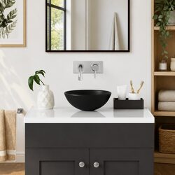 Round Ceramic Bathroom Basin Matt Black Above Counter Mount Sink Vessel Bowl