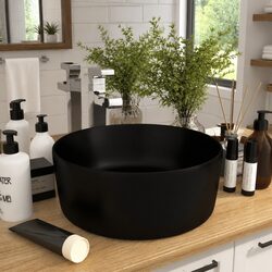 Round Ceramic Wash Basin Counter Top Sink Matt Black Bathroom 40cm