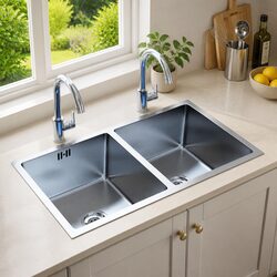 Double Bowl Kitchen Sink Stainless Steel Handmade Undermount Drop-In Flush Mount