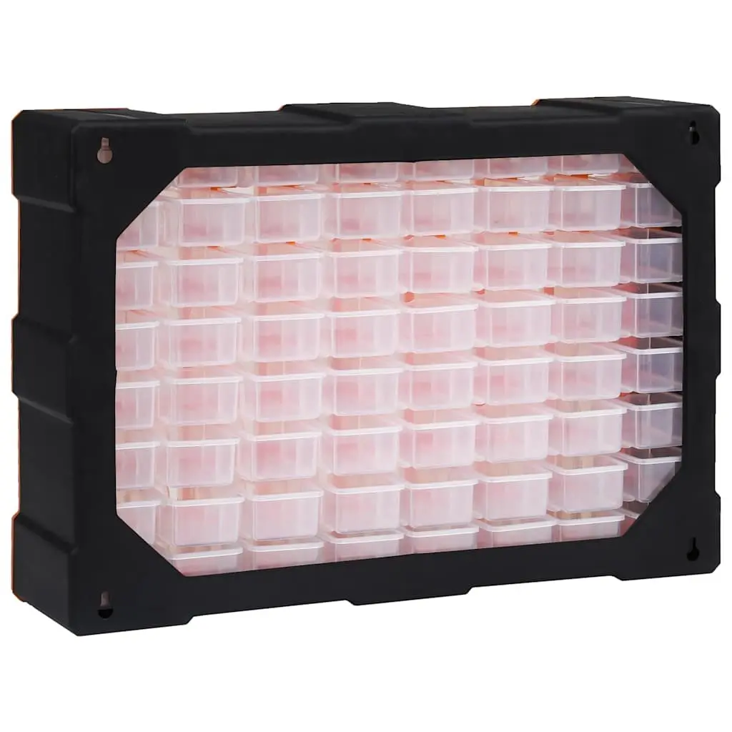 Multi-Drawer Organiser Tool Storage Box 64 Drawers Impact-Resistant Plastic Orange