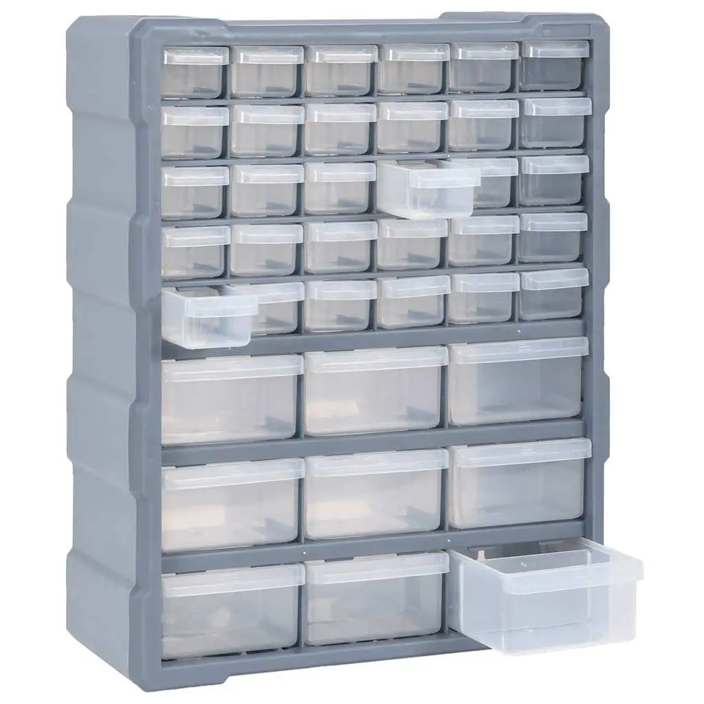 Multi-Drawer Organiser Tool Box 39 Drawers Grey Impact-Resistant Plastic Storage Cabinet