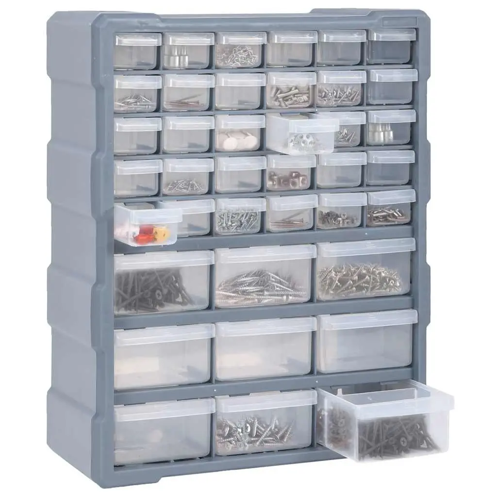 Multi-Drawer Organiser Tool Box 39 Drawers Grey Impact-Resistant Plastic Storage Cabinet