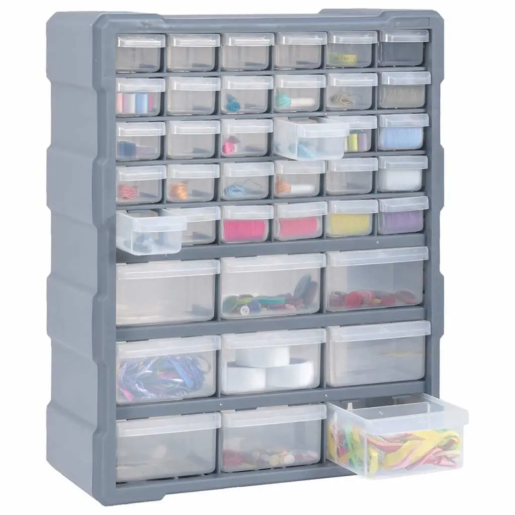 Multi-Drawer Organiser Tool Box 39 Drawers Grey Impact-Resistant Plastic Storage Cabinet