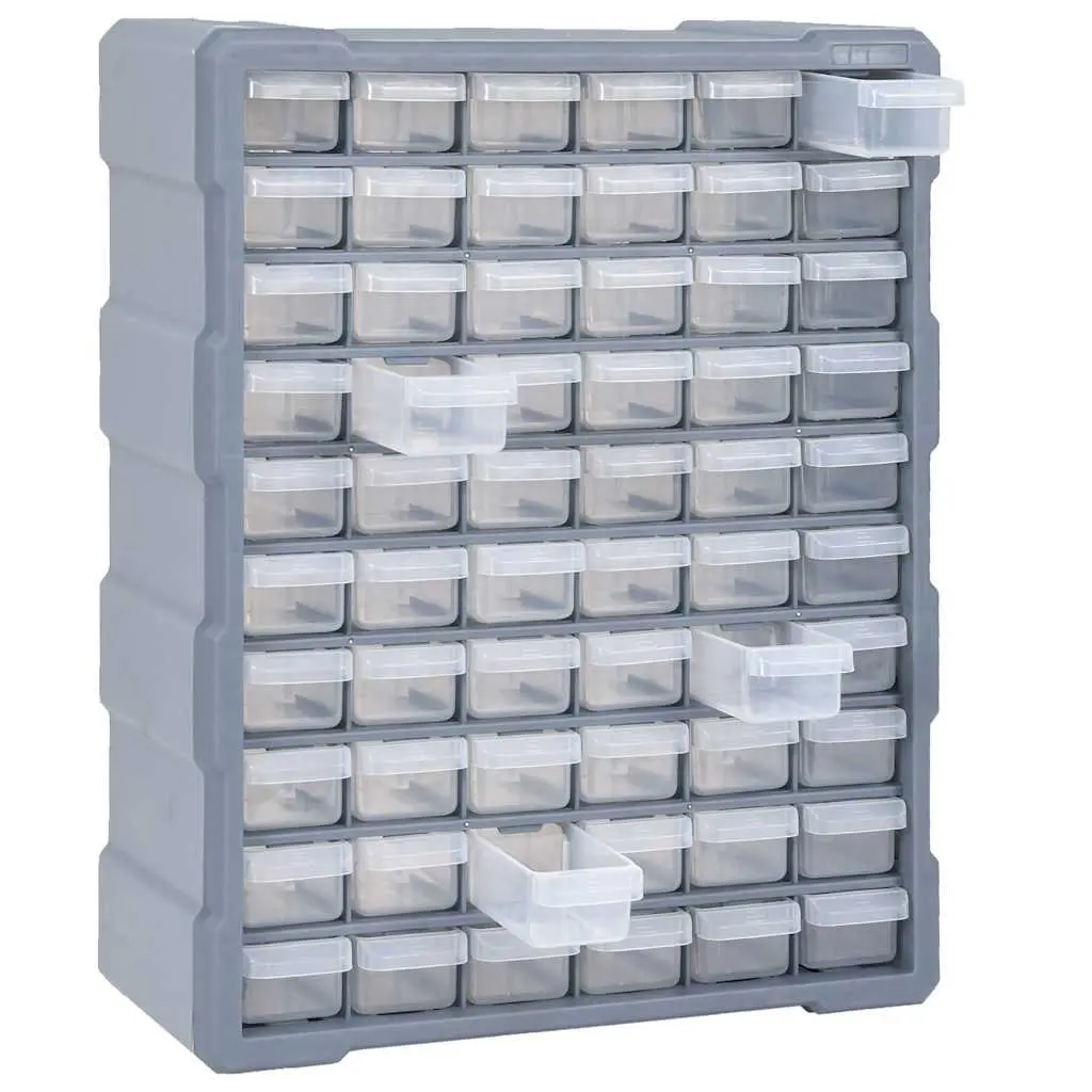 Multi-Drawer Tool Organiser 60 Transparent Drawers Grey Polypropylene