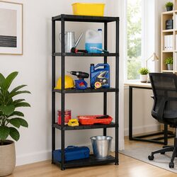 5-Tier Storage Shelf Black Plastic Shelving Unit Bookcase Display Rack Stand
