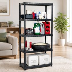 5-Tier Storage Shelf Black Plastic Bookshelf Display Stand Organizer Rack