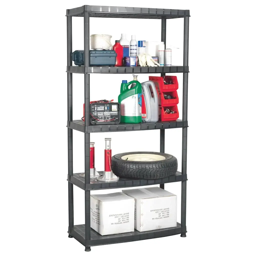 5-Tier Storage Shelf Black Plastic Shelving Unit Display Rack Bookshelf