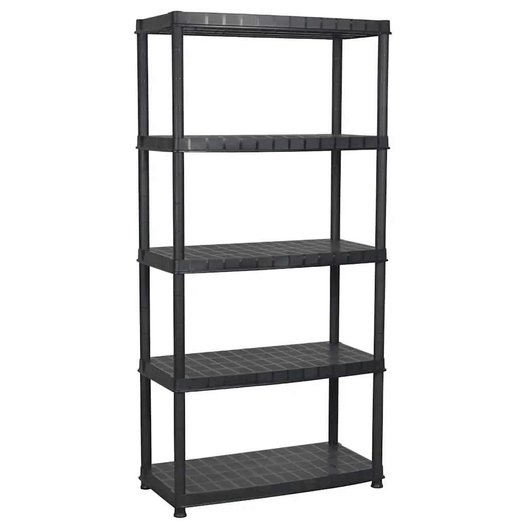 5-Tier Storage Shelf Black Plastic Shelving Unit Display Rack Bookshelf