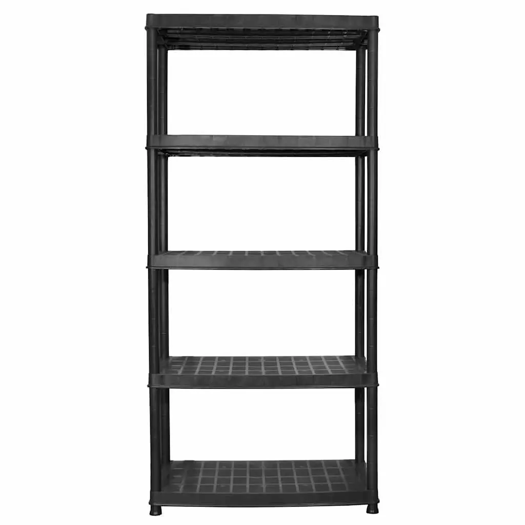 5-Tier Storage Shelf Black Plastic Shelving Unit Display Rack Bookshelf