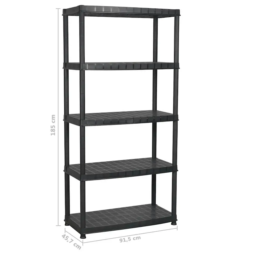 5-Tier Storage Shelf Black Plastic Shelving Unit Display Rack Bookshelf