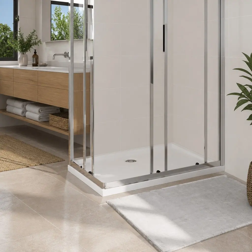 Rectangular Shower Base Tray Low Threshold 70x100 cm White ABS Fibreglass Reinforced Modern Bathroom