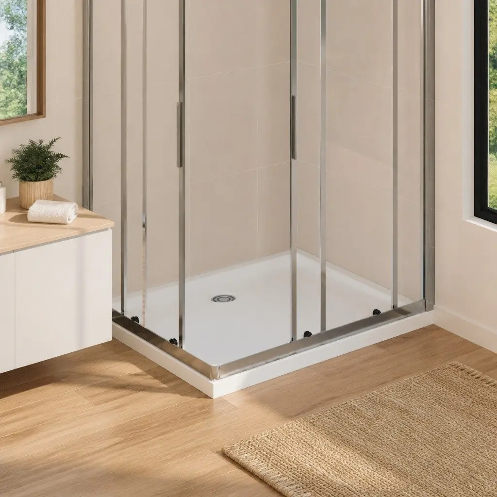 Rectangular Shower Base Tray Low Threshold 80x90 cm White High Gloss ABS