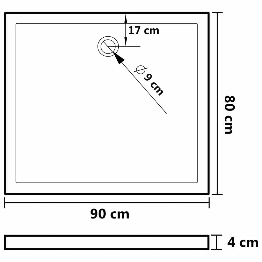 Rectangular Shower Base Tray Low Threshold 80x90 cm White High Gloss ABS