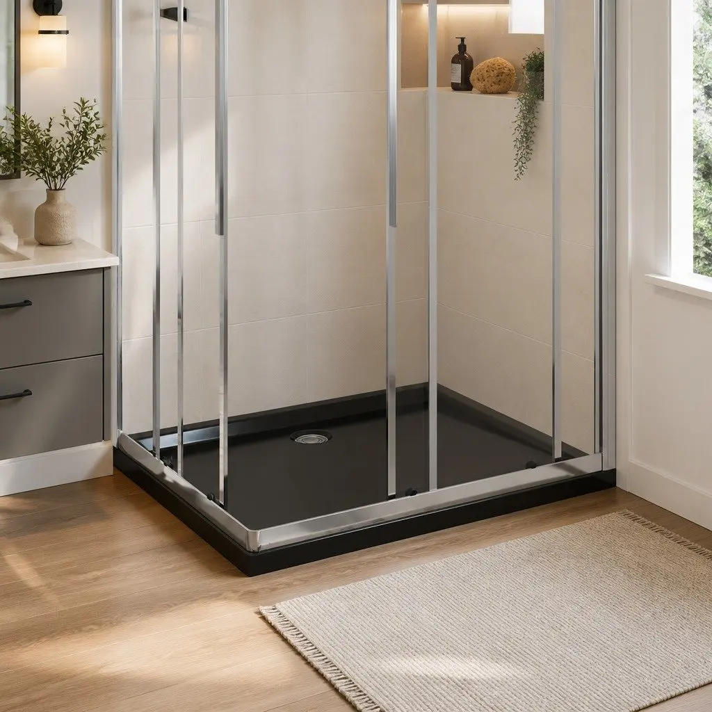 Rectangular Shower Base Tray Low Threshold 80x100cm Black ABS Fibreglass Reinforced