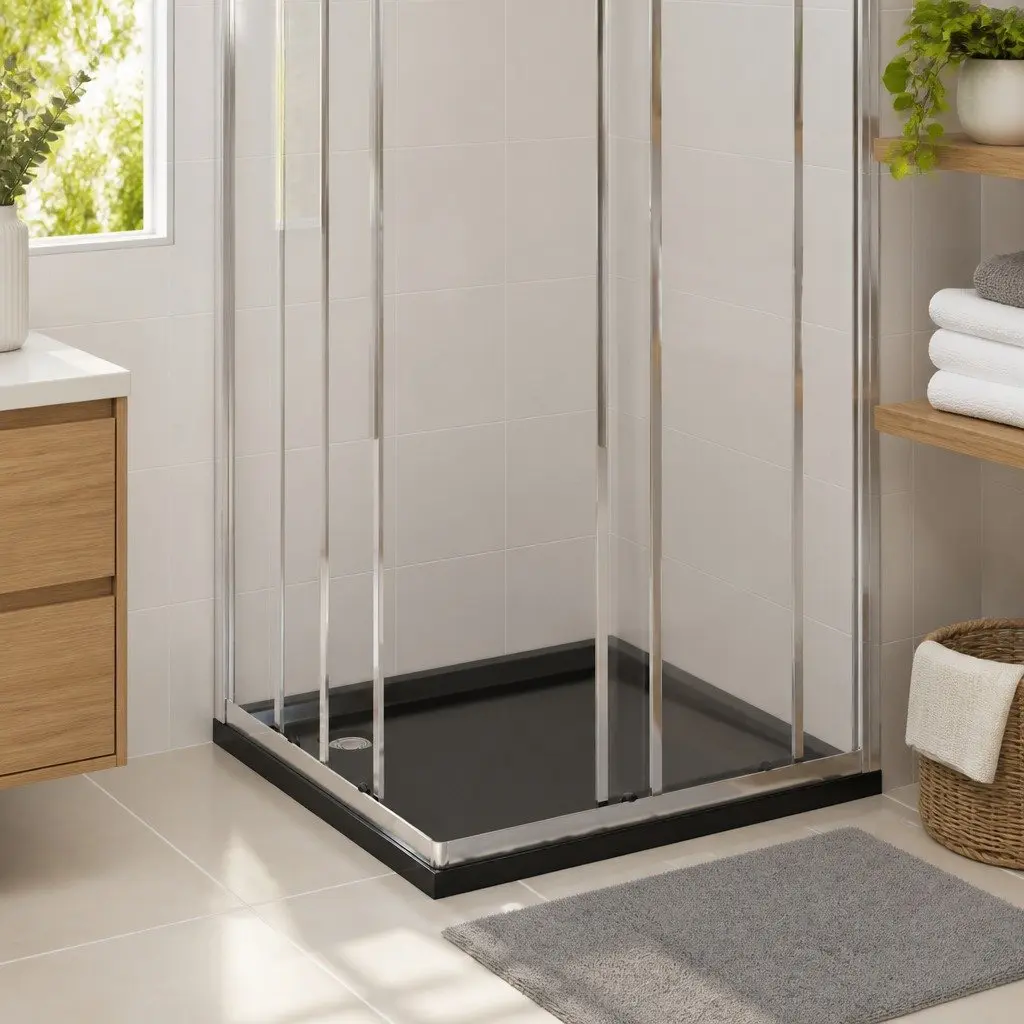 Square Shower Base Tray Low Threshold 90x90 cm Black ABS Modern Bathroom