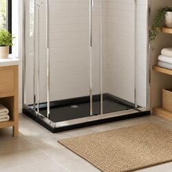 Rectangular Shower Base Tray Black 70x100 cm Low Threshold Modern Bathroom