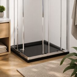 Square Shower Base Tray Black 80x80 cm Low Threshold Modern Bathroom Floor Pan