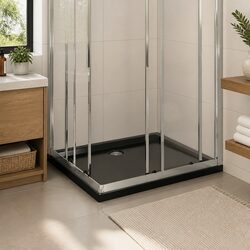 Rectangular Shower Base Tray Black 80x90 cm Low Threshold Modern Bathroom