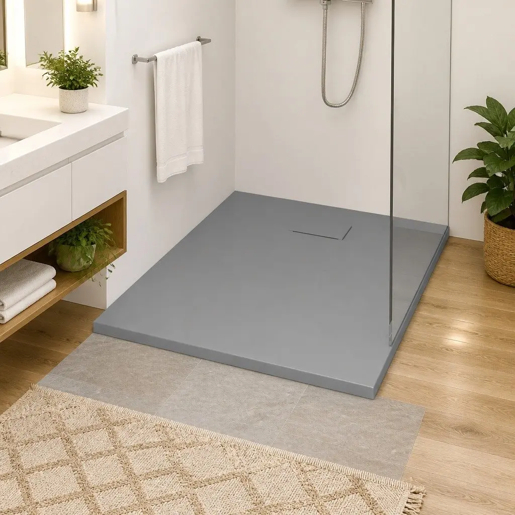 Shower Base Tray Low Profile 100x80 cm Grey Skid Resistant Slate Stone