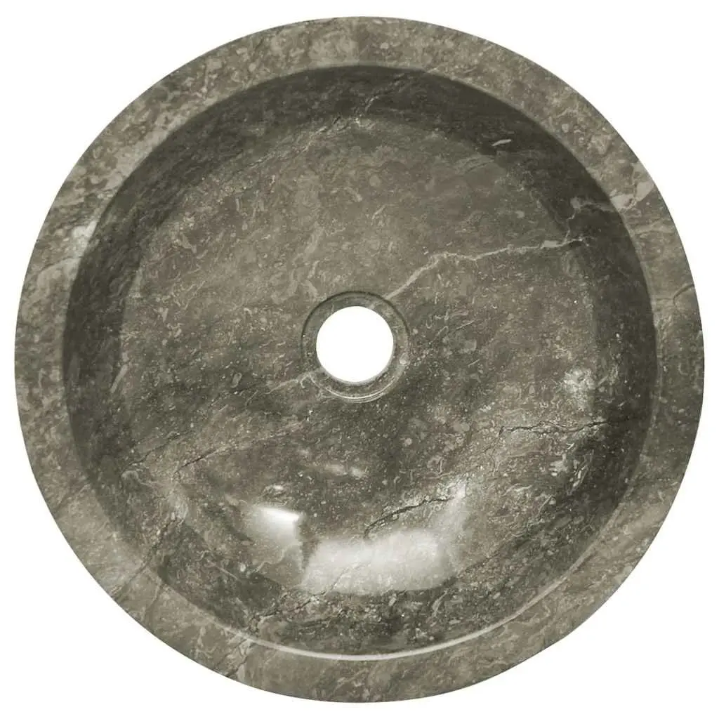Bathroom Sink Handmade Round Grey Marble 40cm Diameter Natural Stone