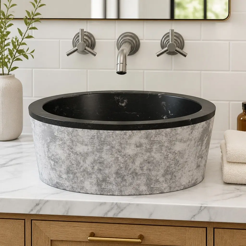 Bathroom Basin Sink Marble Black Round Vessel Bowl Washroom Fixture