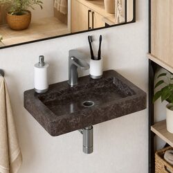Black Marble Wall-mounted Bathroom Basin Sink Modern Design 38x24x6.5 cm