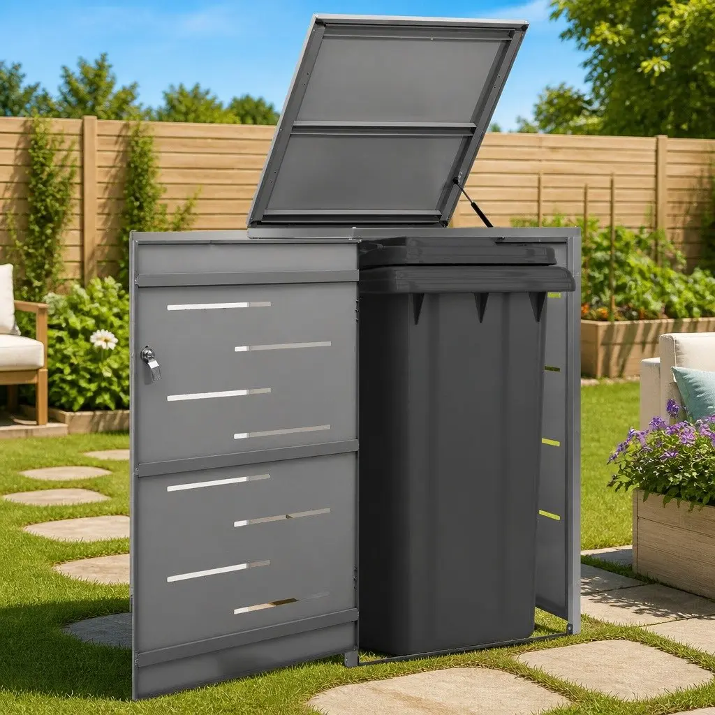 Single Wheelie Bin Shed Lockable Galvanised Steel Storage Box 69 x 77.5 x 115 cm