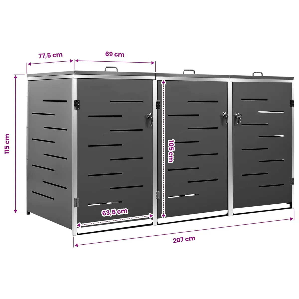 Wheelie Bin Shed Garden Waste Container Enclosure 207x77.5x115cm Anthracite