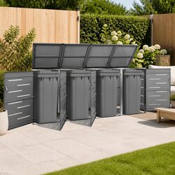 Quadruple Wheelie Bin Shed Garden Waste Container Enclosure Storage Box