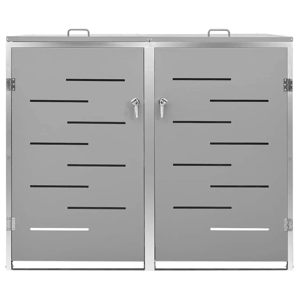 Double Wheelie Bin Shed Garden Waste Container Enclosure Stainless Steel Frame Grey 138x77.5x115cm