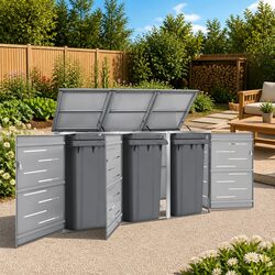 Triple Wheelie Bin Shed Garden Waste Container Enclosure Outdoor Storage Grey